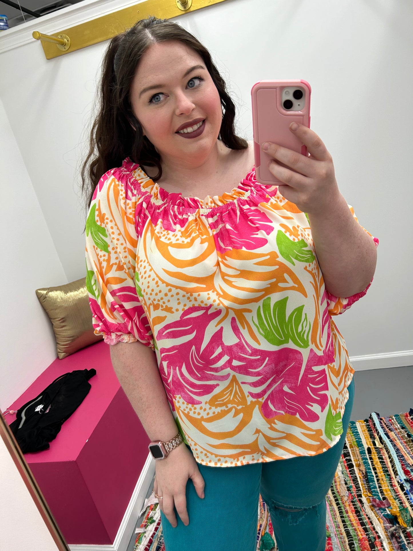 Curvy Off Shoulder Tropical Top