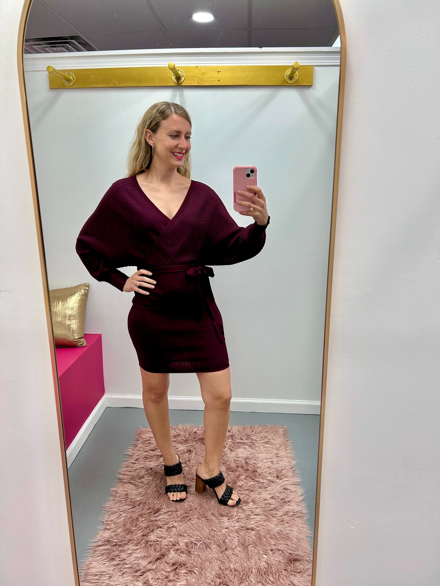 Knit Wrap Dress Wine