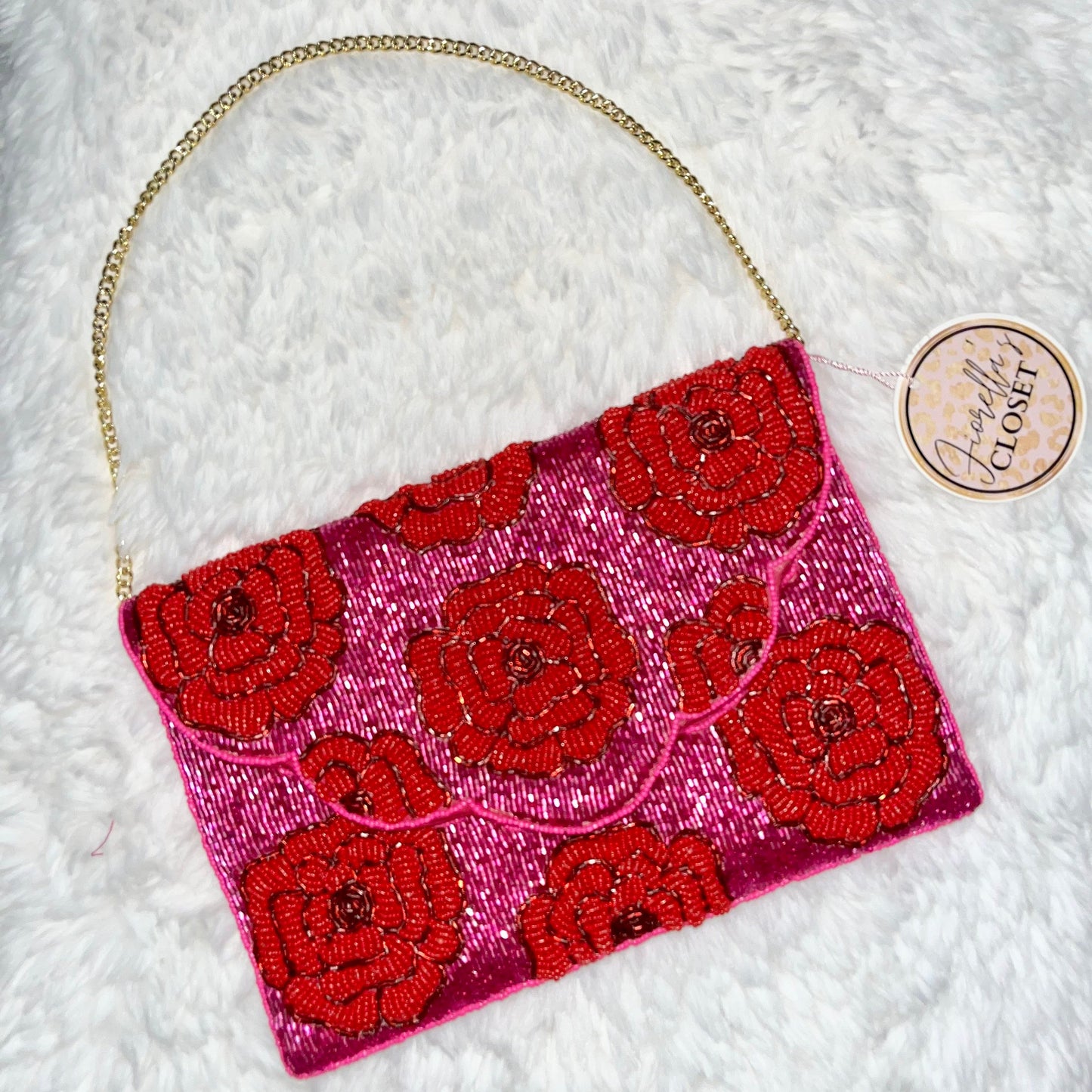 Beaded Clutch Roses Pink
