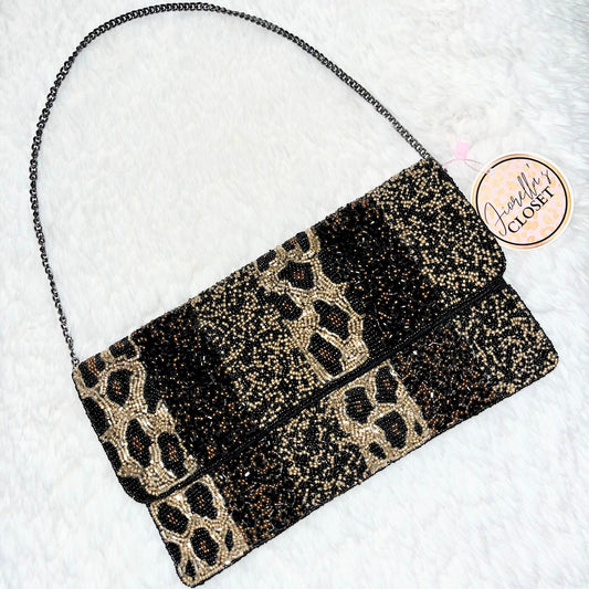 Beaded Clutch Black Leopard