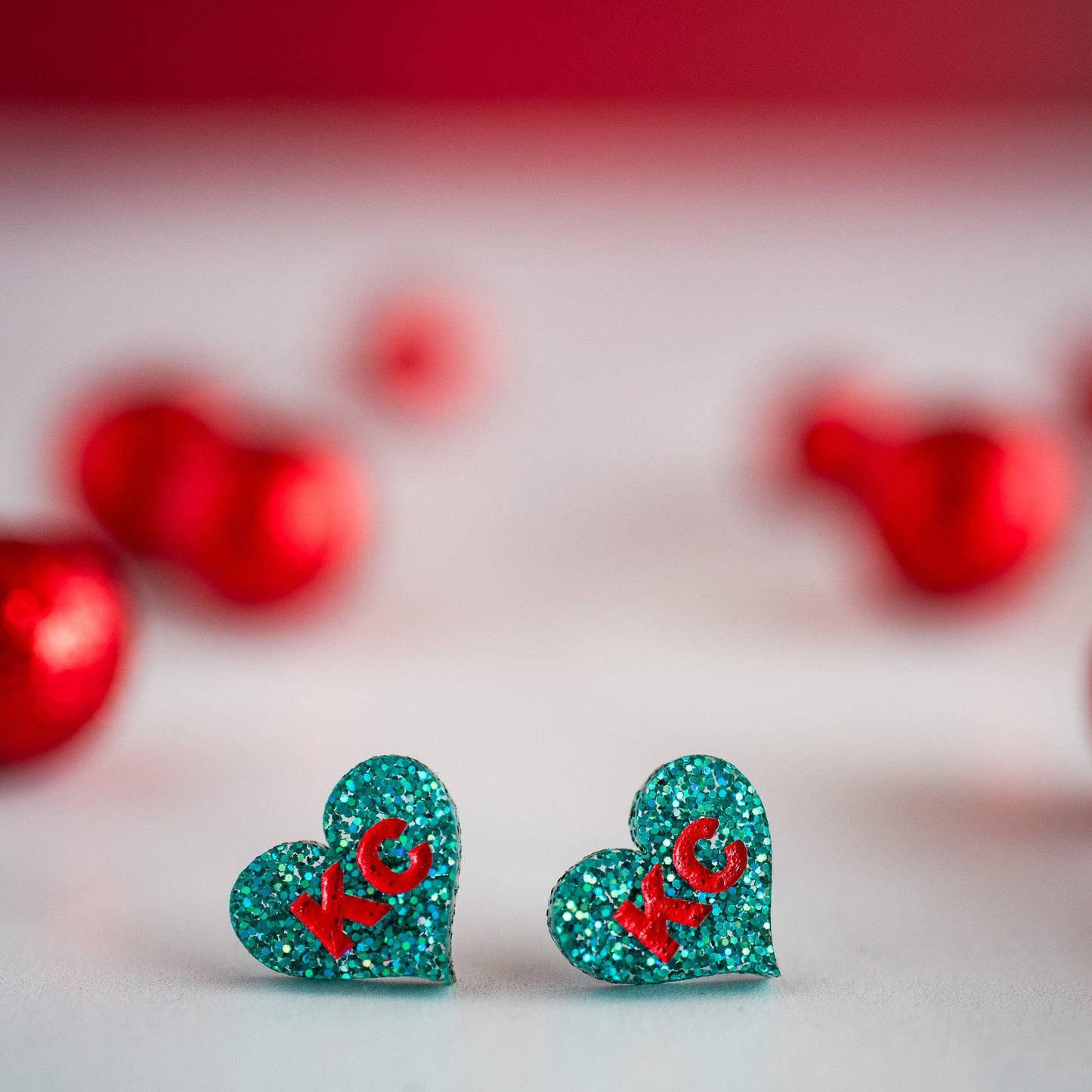 Teal & Red KC Heart Studs