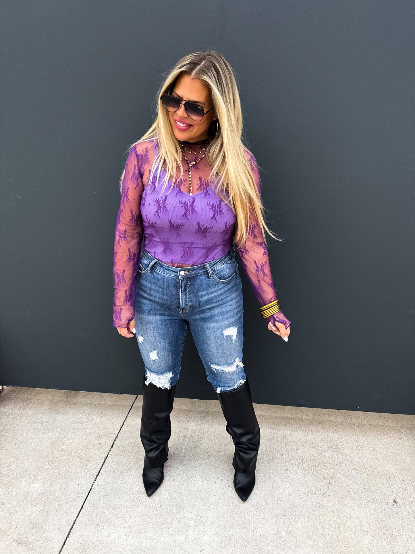 Lace Mesh Top Purple