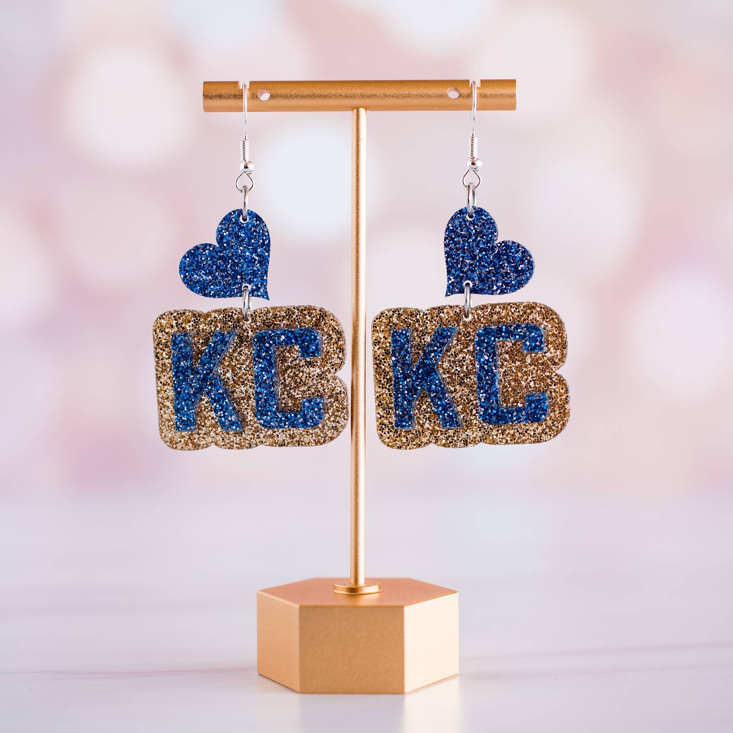 Blue KC Heart Drop Dangles