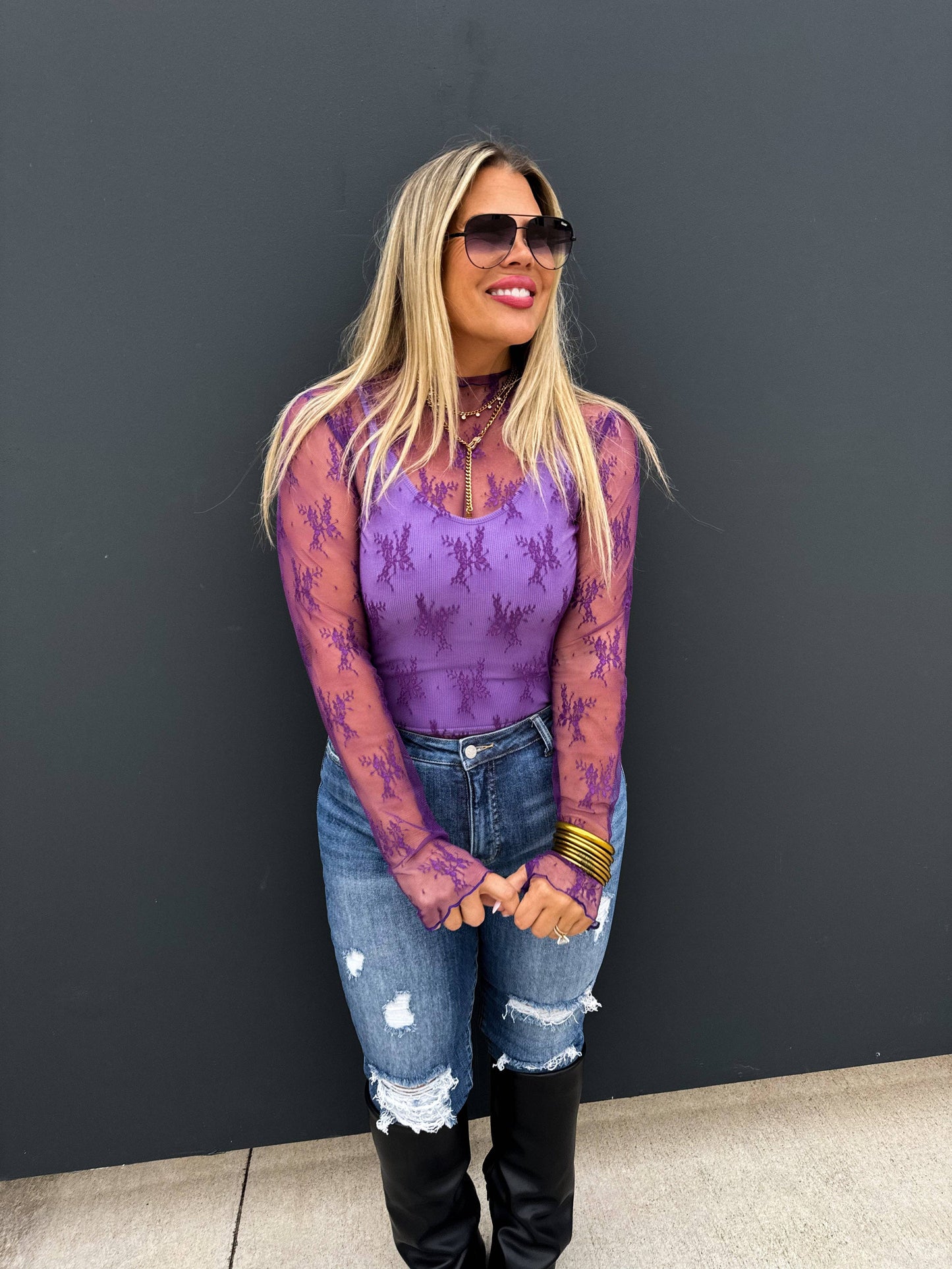 Lace Mesh Top Purple