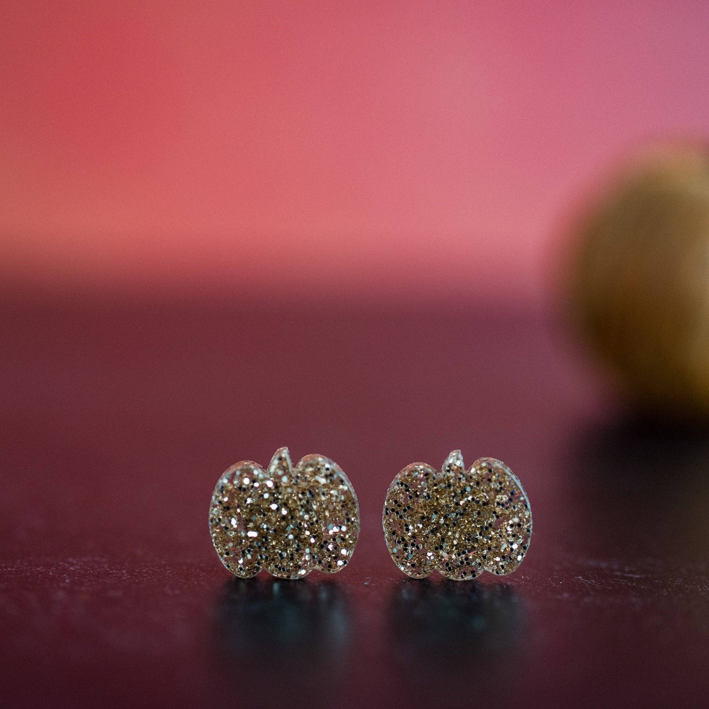 Gold Glitter Pumpkin Studs