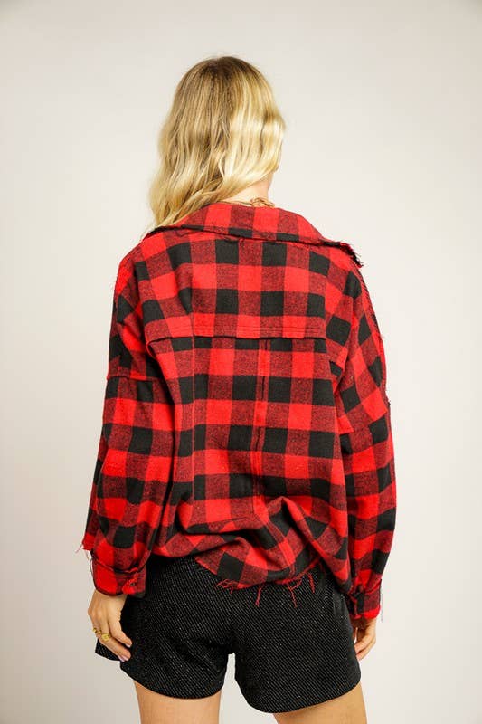 Bling Fringe Plaid Shacket