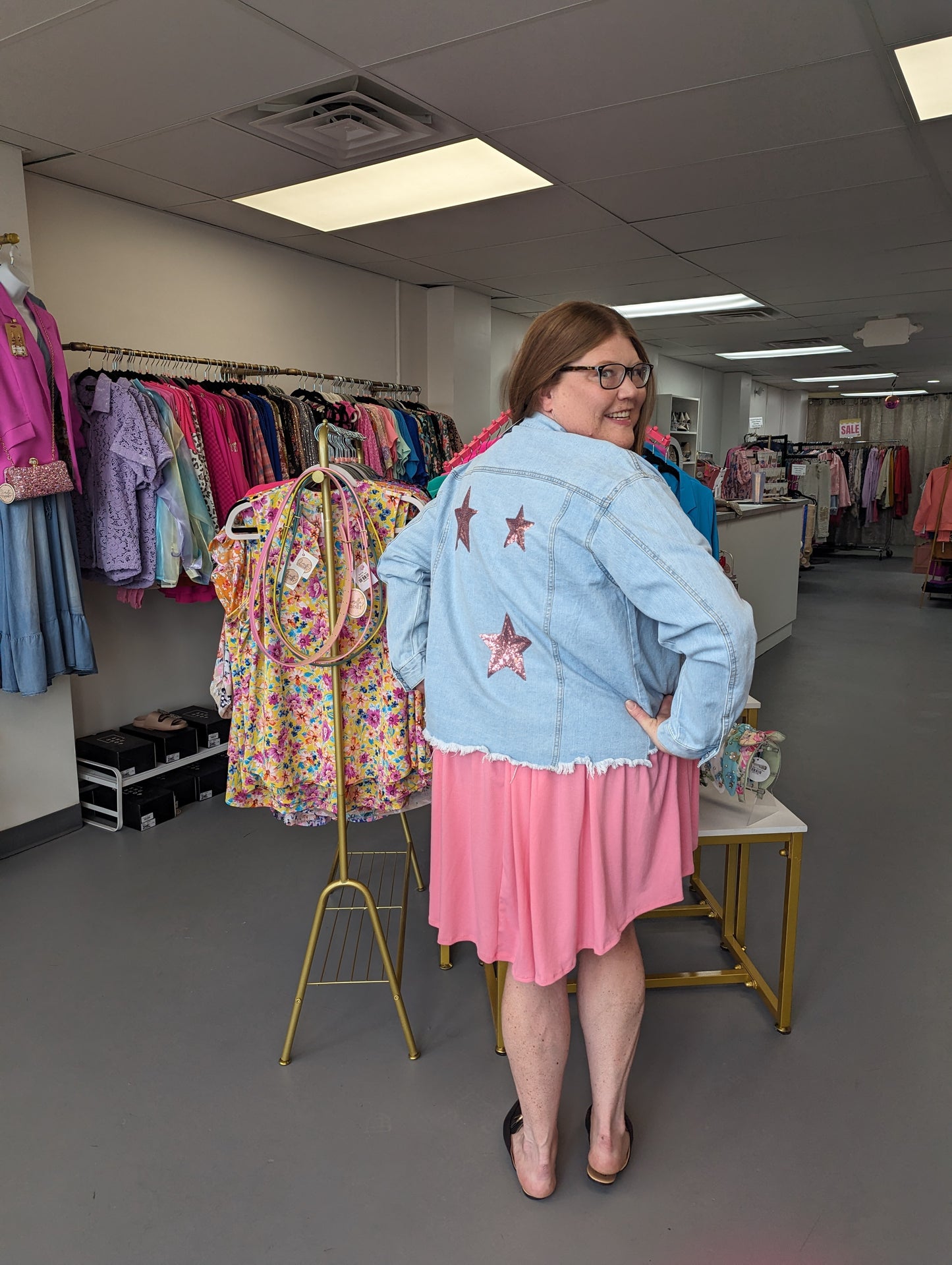 Curvy Pink Star Denim Jacket