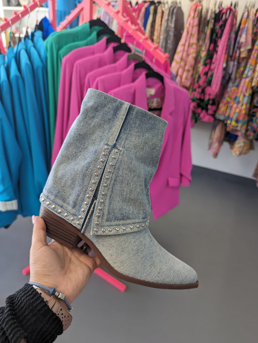 Denim Studded Booties