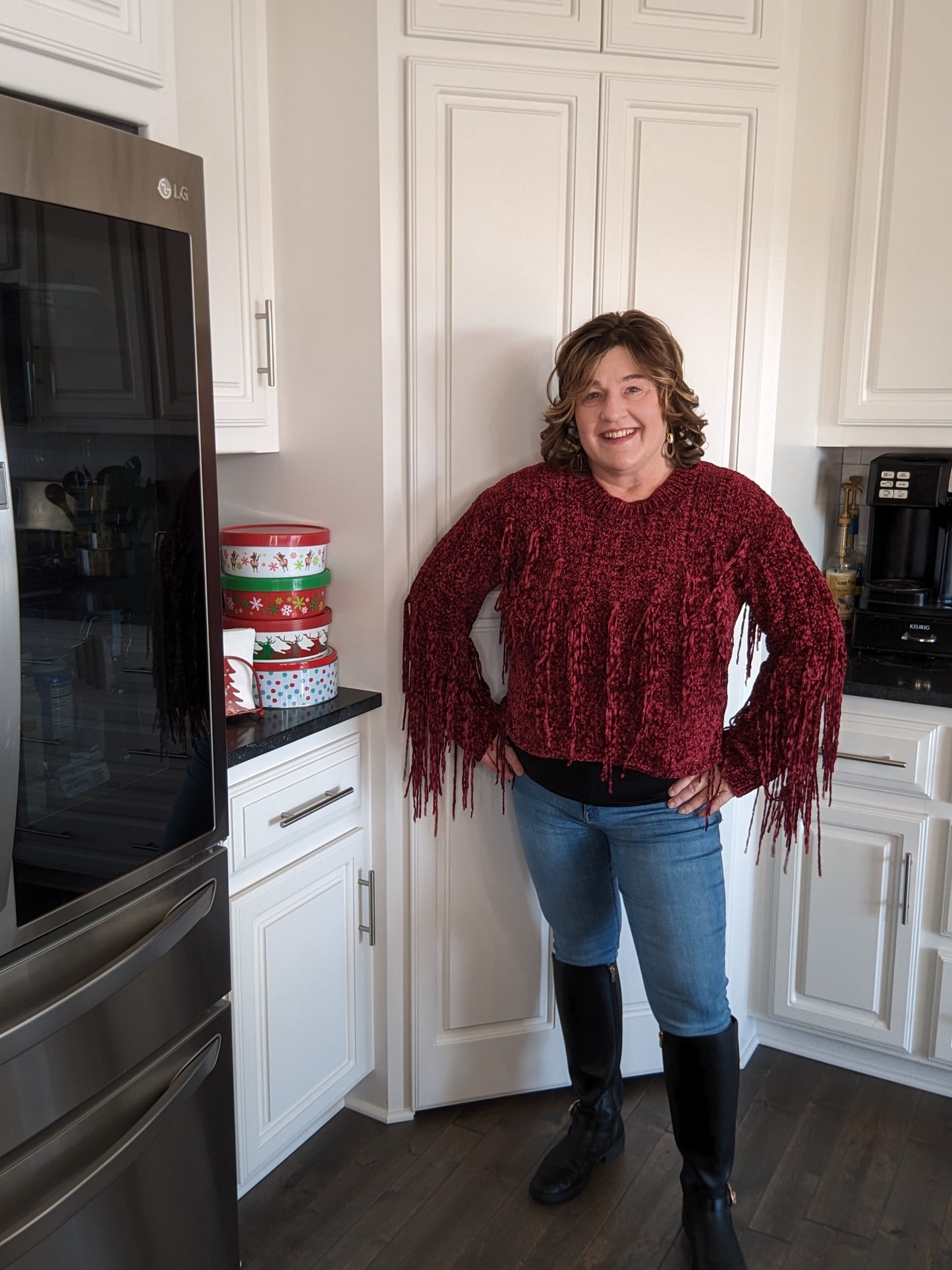 Burgundy fringe sweater