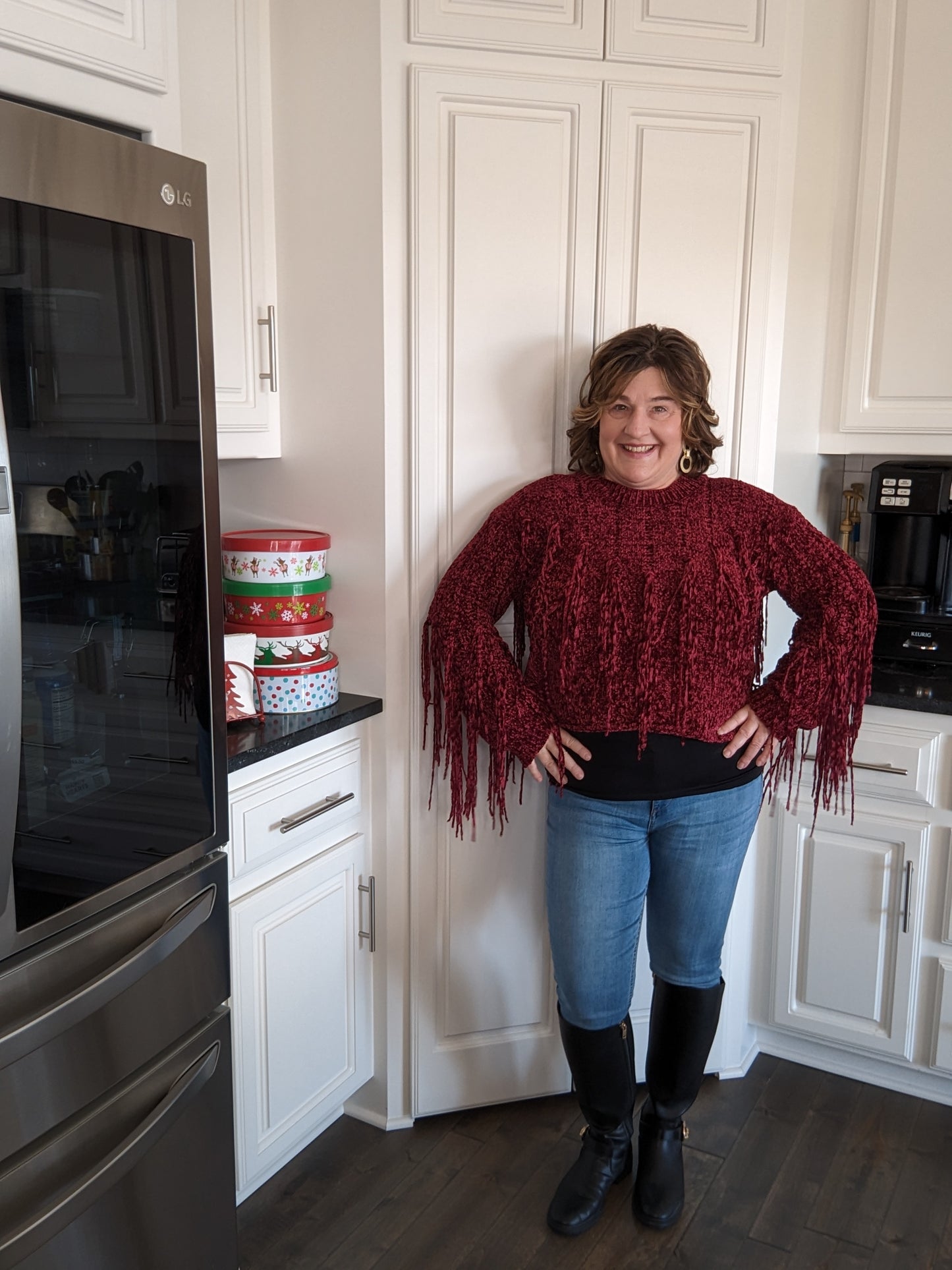 Burgundy fringe sweater