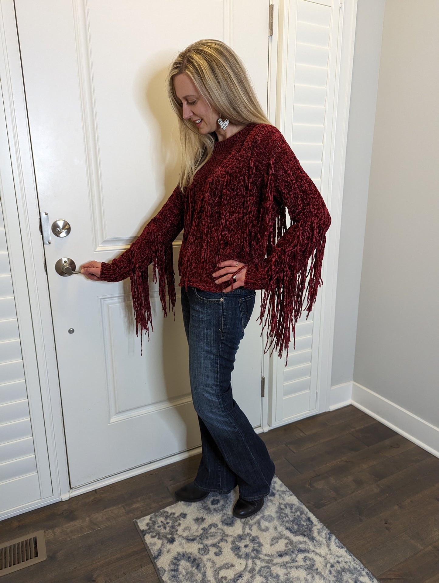 Burgundy fringe sweater