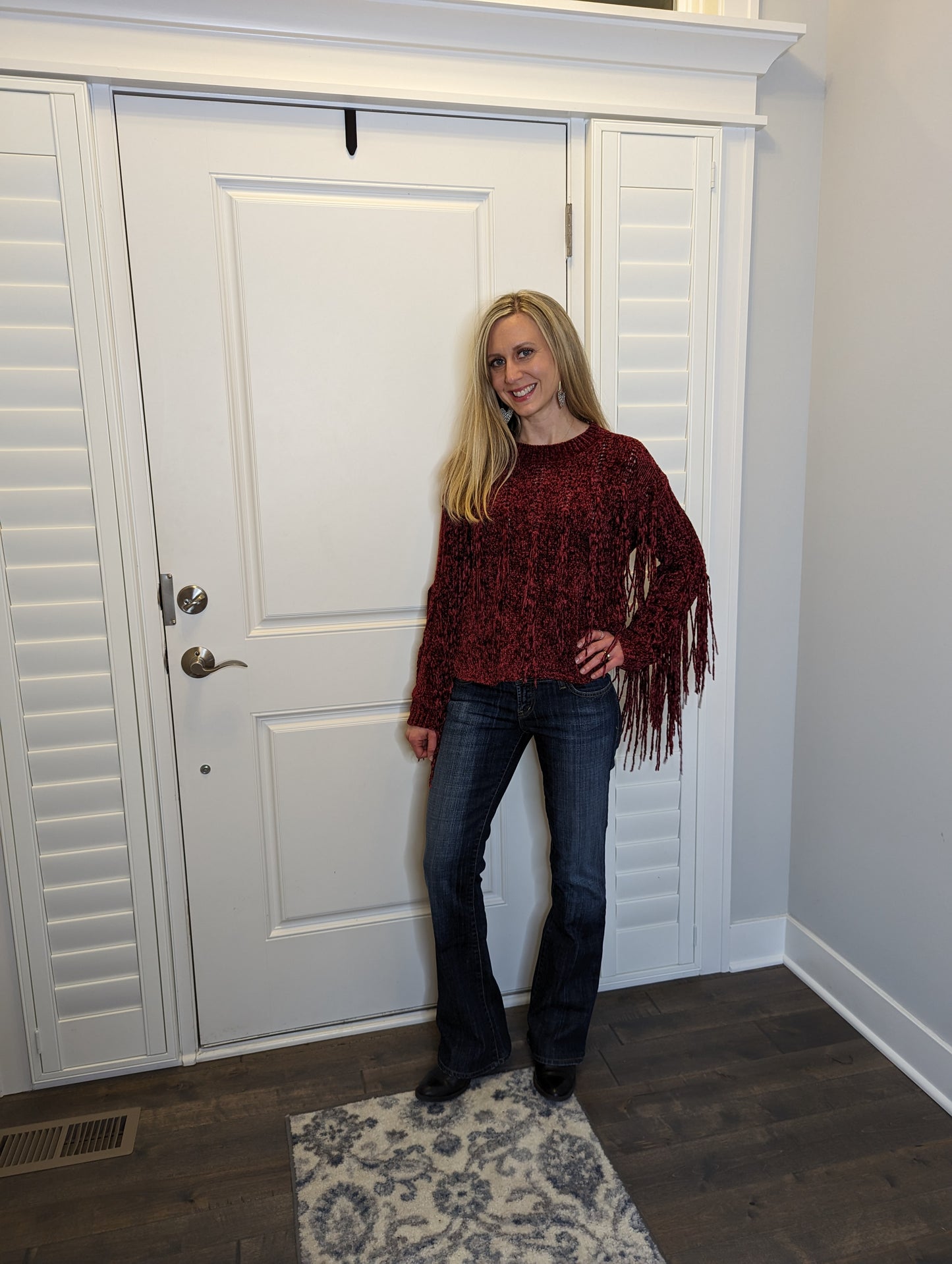 Burgundy fringe sweater