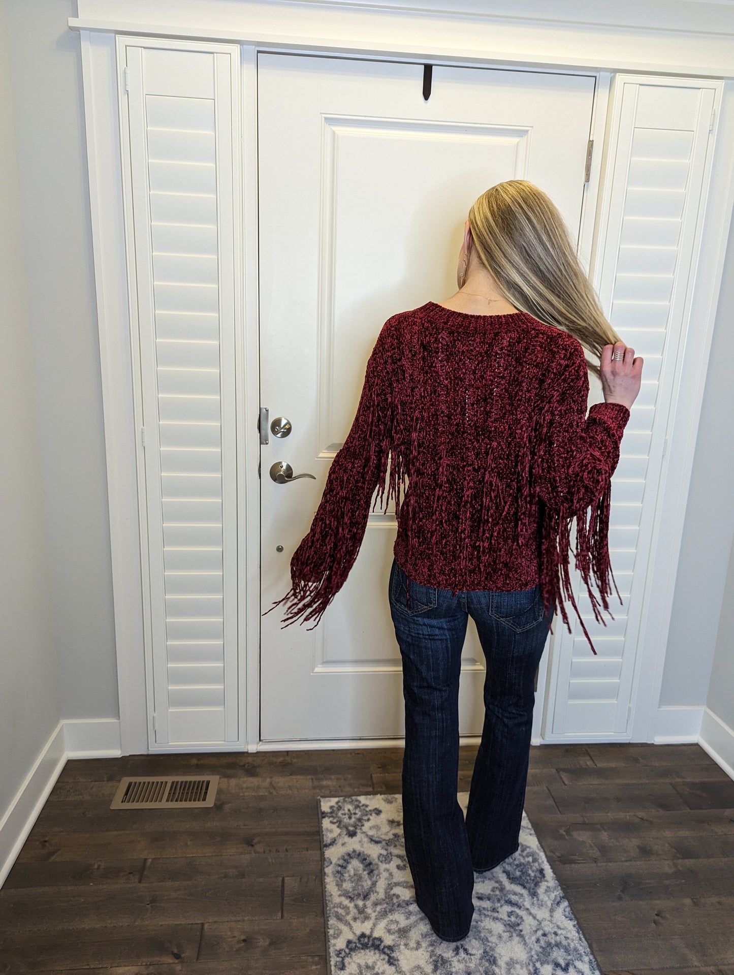 Burgundy fringe sweater