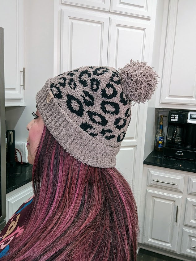 Animal Print Pom Beanie